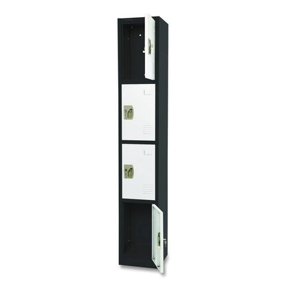 Steel Storage Locker, 4 Compartment, 12 x 12 x 72, Black Body/White Doors