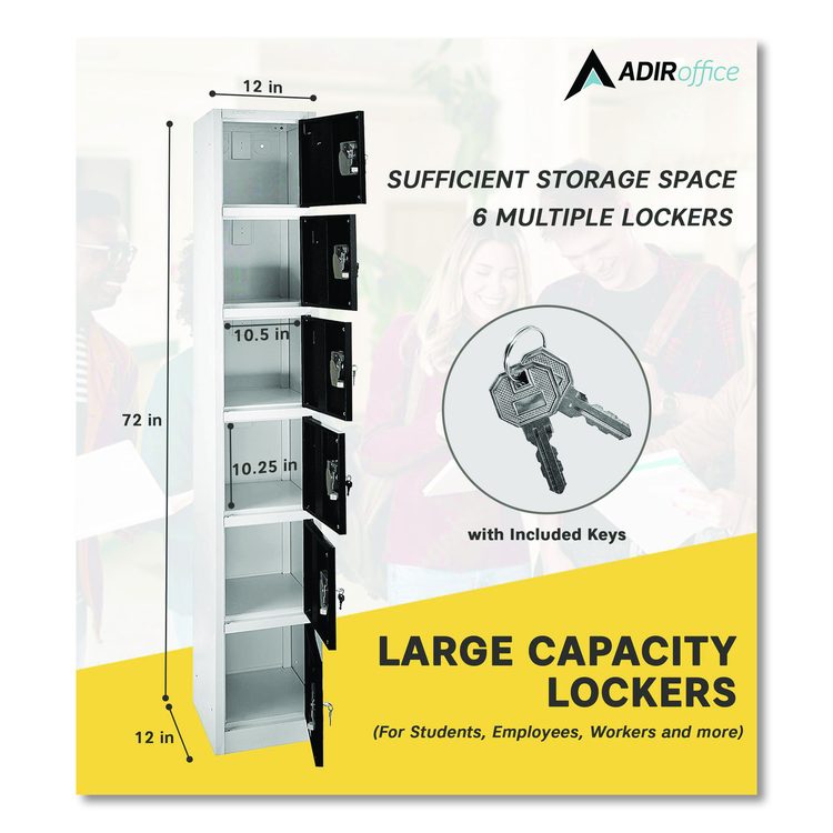 Steel Storage Locker, 6 Compartment, 12 x 12 x 72, Black