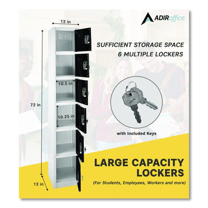 Steel Storage Locker, 6 Compartment, 12 x 12 x 72, Black