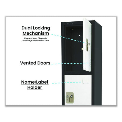 Steel Storage Locker, 4 Compartment, 12 x 12 x 72, Black Body/White Doors