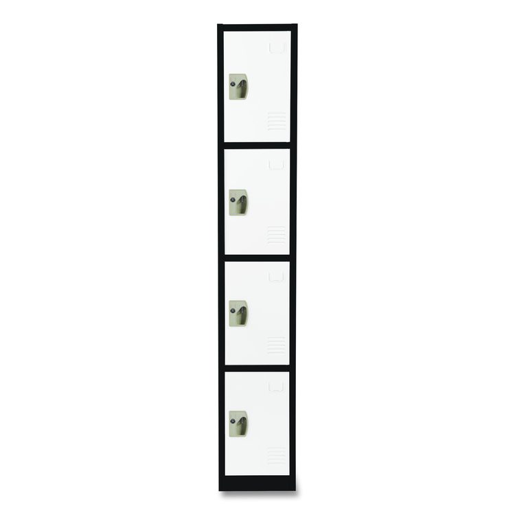 Steel Storage Locker, 4 Compartment, 12 x 12 x 72, Black Body/White Doors