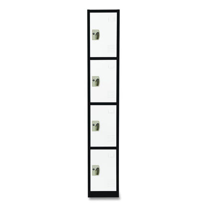 Steel Storage Locker, 4 Compartment, 12 x 12 x 72, Black Body/White Doors