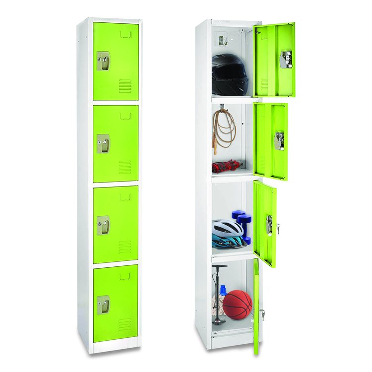 Steel Storage Locker, 4 Compartment, 12 x 12 x 72, Green