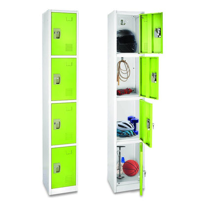 Steel Storage Locker, 4 Compartment, 12 x 12 x 72, Green