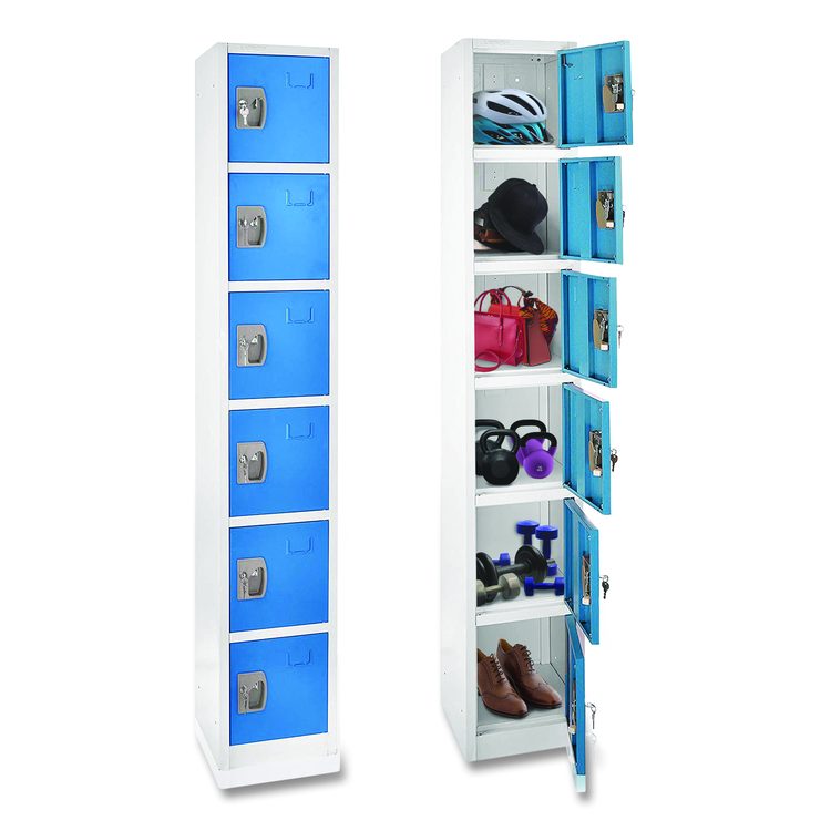 Steel Storage Locker, 6 Compartment, 12 x 12 x 72, Blue