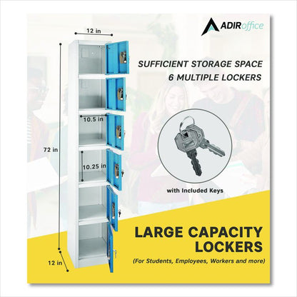 Steel Storage Locker, 6 Compartment, 12 x 12 x 72, Blue