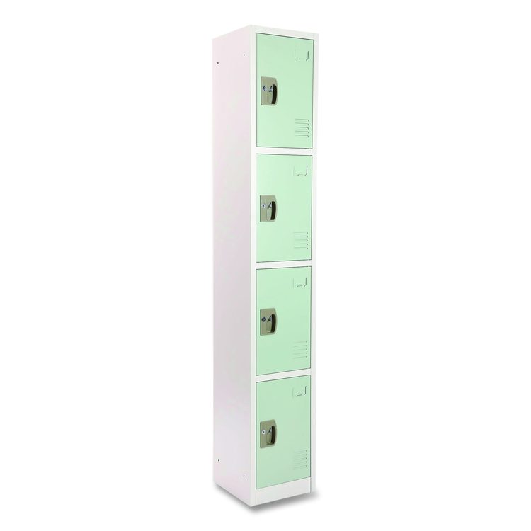 Steel Storage Locker, 4 Compartment, 12 x 12 x 72, Misty Green