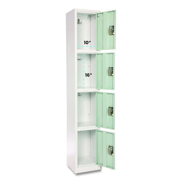 Steel Storage Locker, 4 Compartment, 12 x 12 x 72, Misty Green