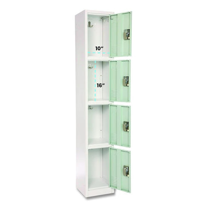 Steel Storage Locker, 4 Compartment, 12 x 12 x 72, Misty Green