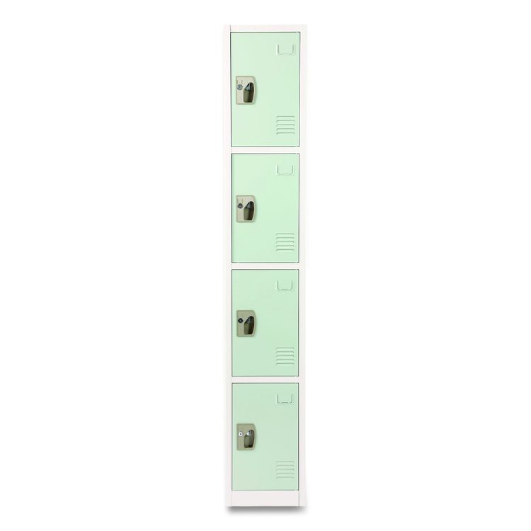 Steel Storage Locker, 4 Compartment, 12 x 12 x 72, Misty Green