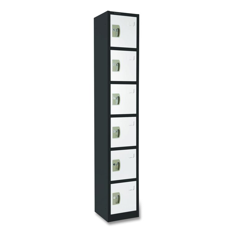 Steel Storage Locker, 6 Compartment, 12 x 12 x 72, Black Body/White Doors