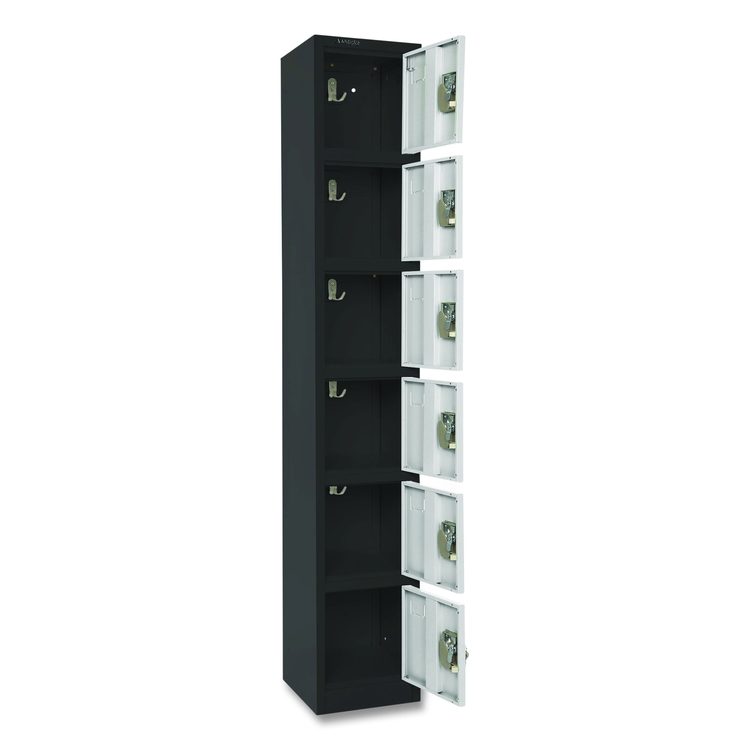 Steel Storage Locker, 6 Compartment, 12 x 12 x 72, Black Body/White Doors