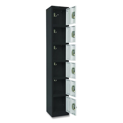 Steel Storage Locker, 6 Compartment, 12 x 12 x 72, Black Body/White Doors