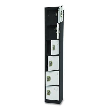 Steel Storage Locker, 6 Compartment, 12 x 12 x 72, Black Body/White Doors