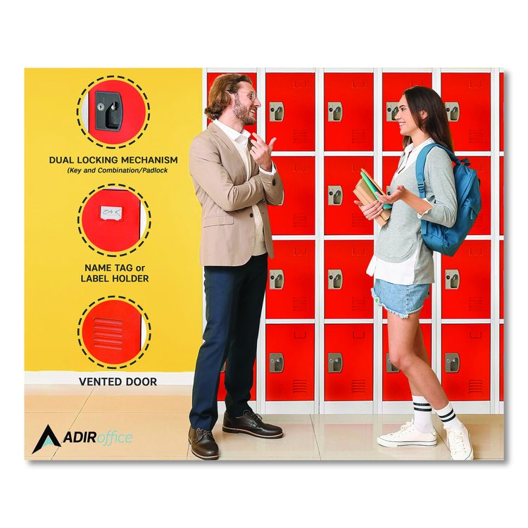 Steel Storage Locker, 4 Compartment, 12 x 12 x 72, Red