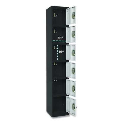Steel Storage Locker, 6 Compartment, 12 x 12 x 72, Black Body/White Doors