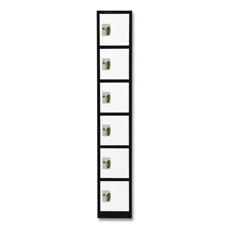 Steel Storage Locker, 6 Compartment, 12 x 12 x 72, Black Body/White Doors