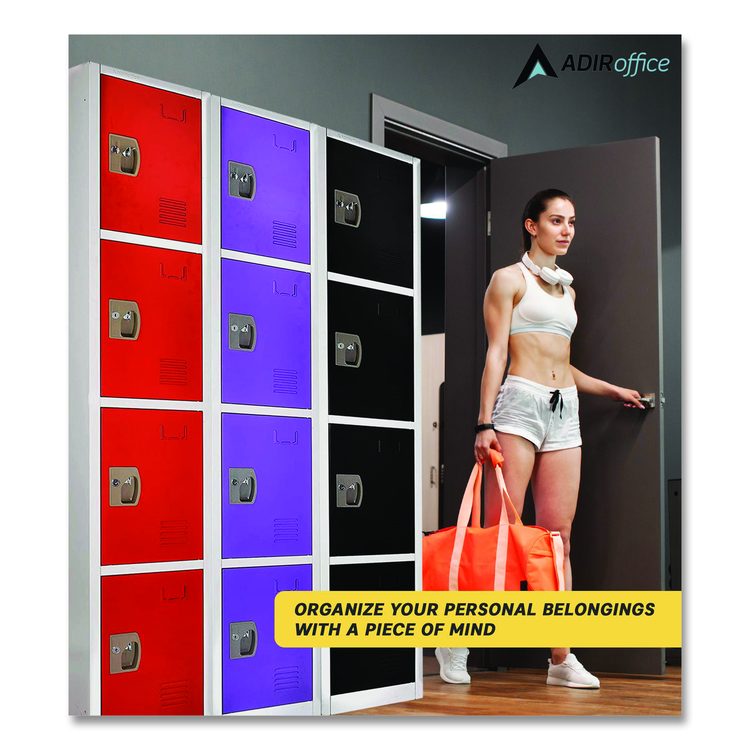 Steel Storage Locker, 4 Compartment, 12 x 12 x 72, Red