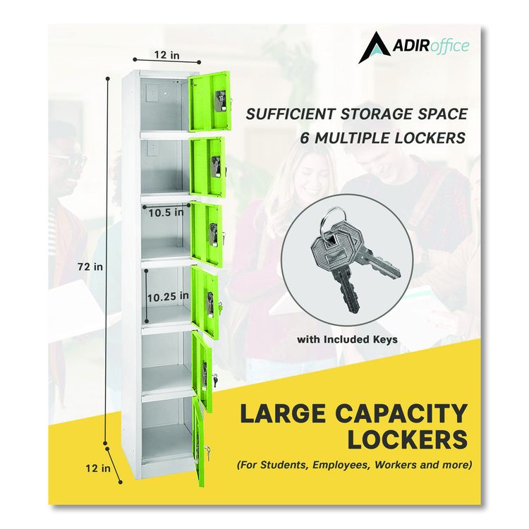 Steel Storage Locker, 6 Compartment, 12 x 12 x 72, Green