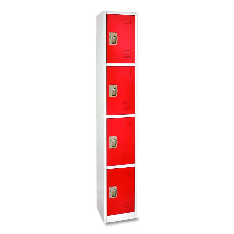 Steel Storage Locker, 4 Compartment, 12 x 12 x 72, Red