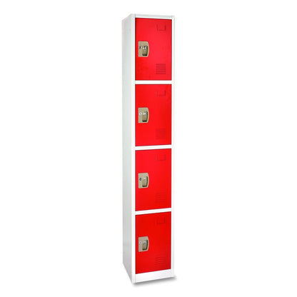 Steel Storage Locker, 4 Compartment, 12 x 12 x 72, Red