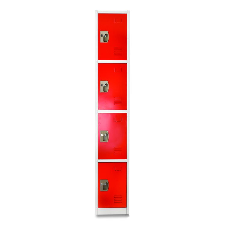 Steel Storage Locker, 4 Compartment, 12 x 12 x 72, Red