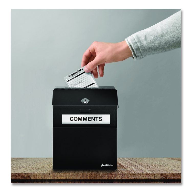 Wall Mountable Steel Suggestion Secure Drop Box with Key, 7 x 6 x 8.5, Stainless Steel 304, Black