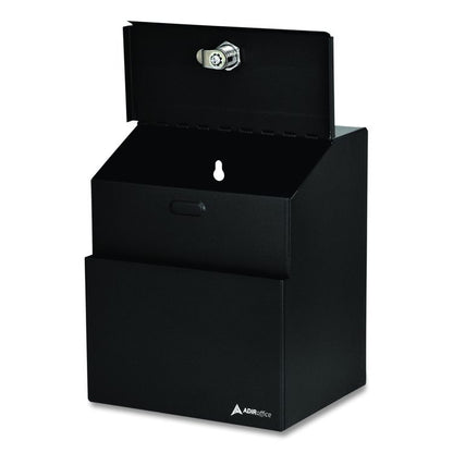 Wall Mountable Steel Suggestion Secure Drop Box with Key, 7 x 6 x 8.5, Stainless Steel 304, Black