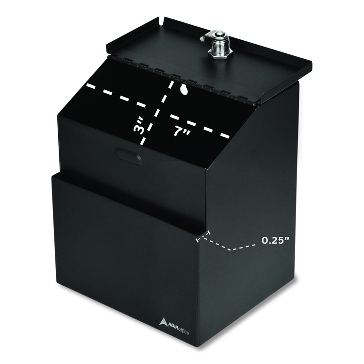 Wall Mountable Steel Suggestion Secure Drop Box with Key, 7 x 6 x 8.5, Stainless Steel 304, Black