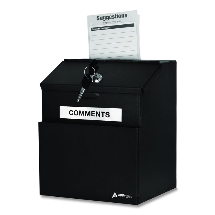 Wall Mountable Steel Suggestion Secure Drop Box with Key, 7 x 6 x 8.5, Stainless Steel 304, Black