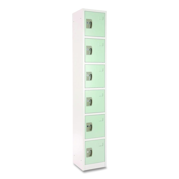 Steel Storage Locker, 6 Compartment, 12 x 12 x 72, Misty Green