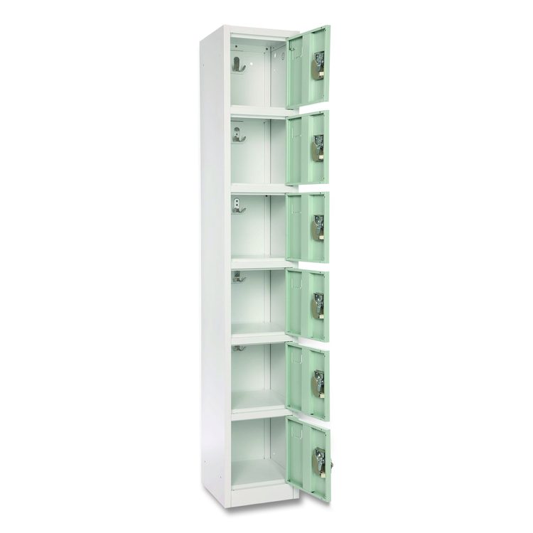 Steel Storage Locker, 6 Compartment, 12 x 12 x 72, Misty Green