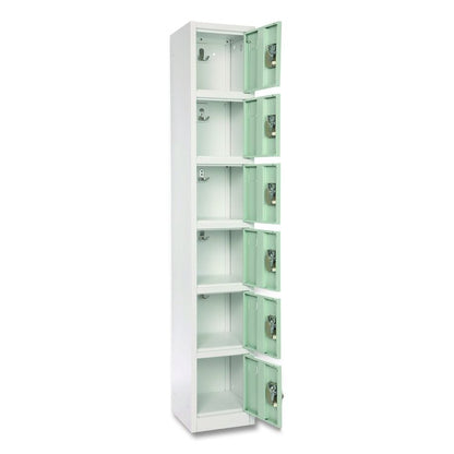 Steel Storage Locker, 6 Compartment, 12 x 12 x 72, Misty Green