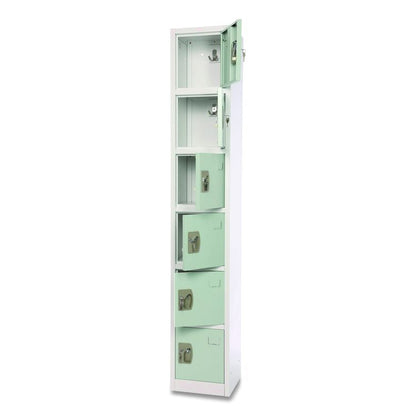 Steel Storage Locker, 6 Compartment, 12 x 12 x 72, Misty Green