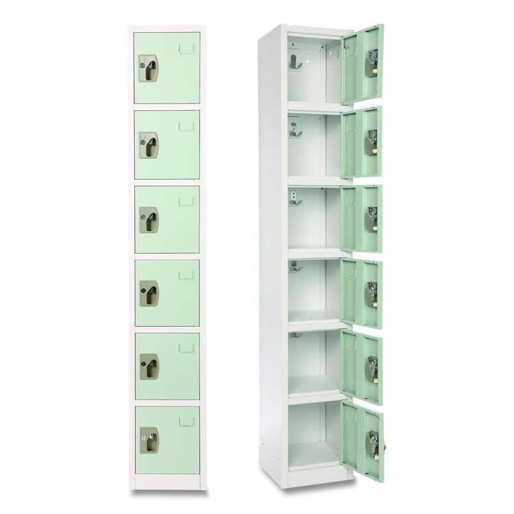 Steel Storage Locker, 6 Compartment, 12 x 12 x 72, Misty Green