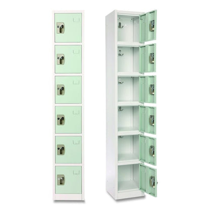 Steel Storage Locker, 6 Compartment, 12 x 12 x 72, Misty Green