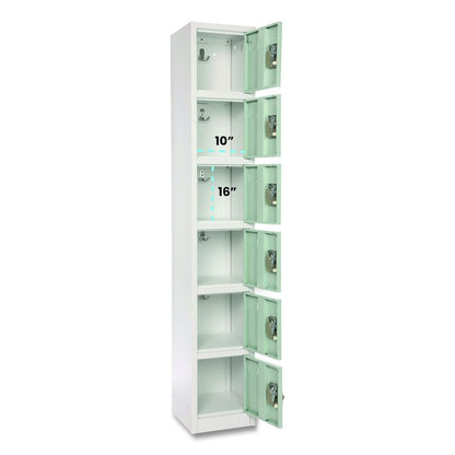 Steel Storage Locker, 6 Compartment, 12 x 12 x 72, Misty Green