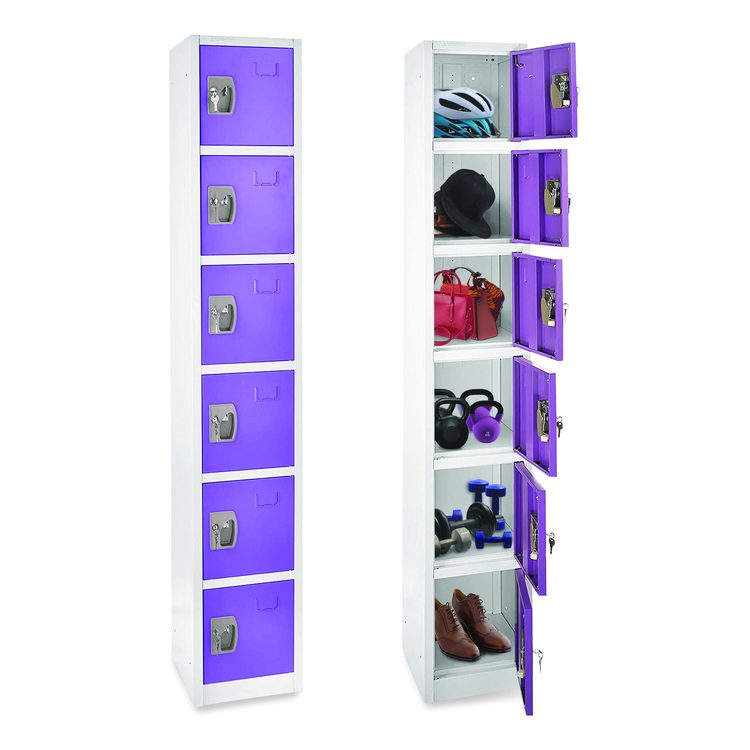 Steel Storage Locker, 6 Compartment, 12 x 12 x 72, Purple