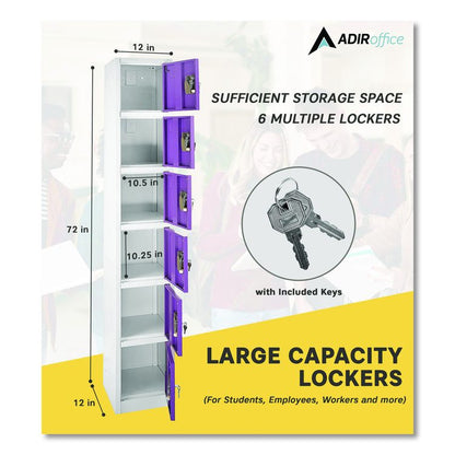 Steel Storage Locker, 6 Compartment, 12 x 12 x 72, Purple