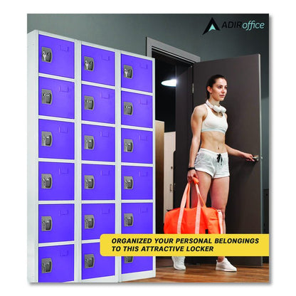 Steel Storage Locker, 6 Compartment, 12 x 12 x 72, Purple