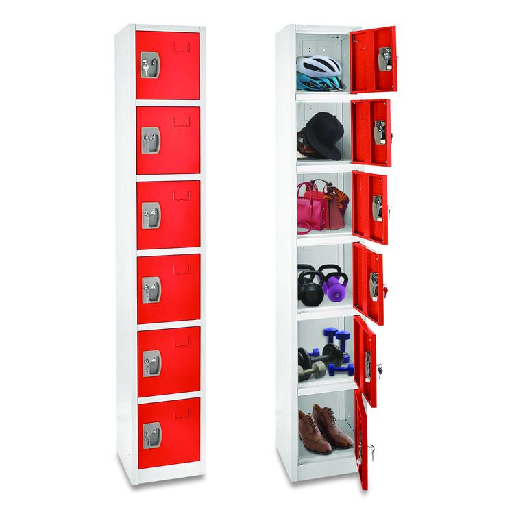 Steel Storage Locker, 6 Compartment, 12 x 12 x 72, Red
