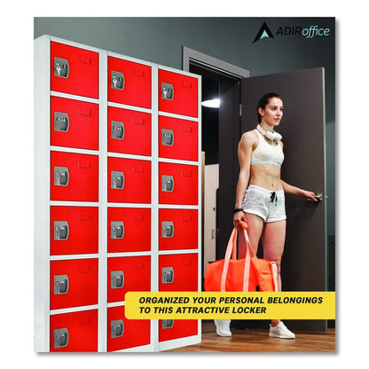 Steel Storage Locker, 6 Compartment, 12 x 12 x 72, Red