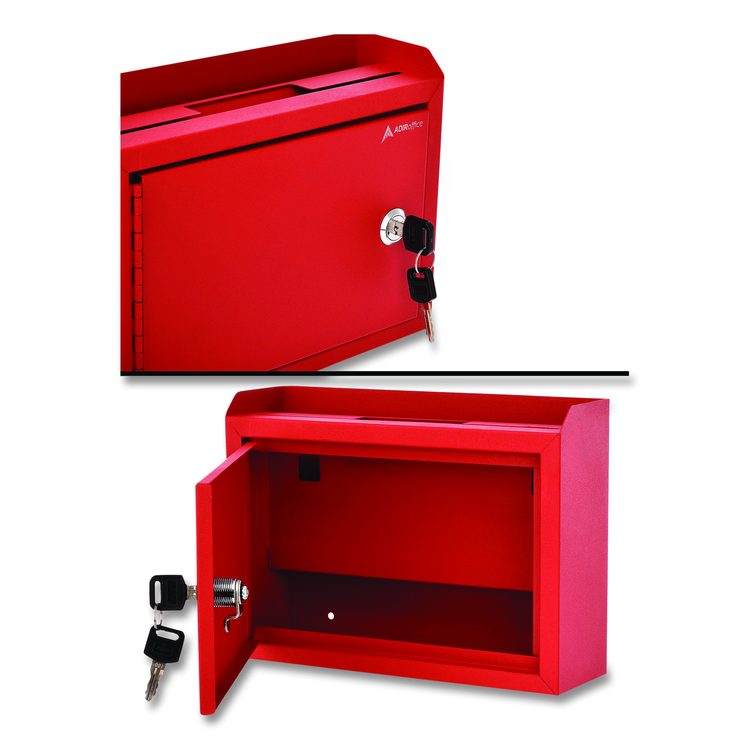 Medium Size Steel Multi-Purpose Secure Drop Box, 9.8 x 3.4 x 7.5, Red