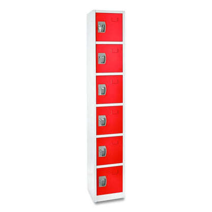 Steel Storage Locker, 6 Compartment, 12 x 12 x 72, Red