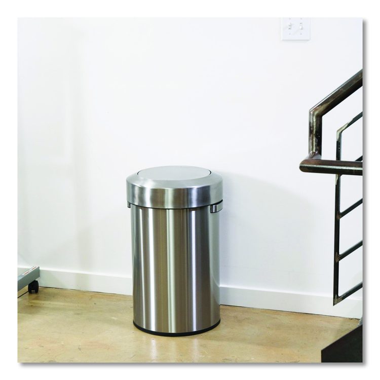 Swing Top Trash Can, 17 gal, Stainless Steel, Silver