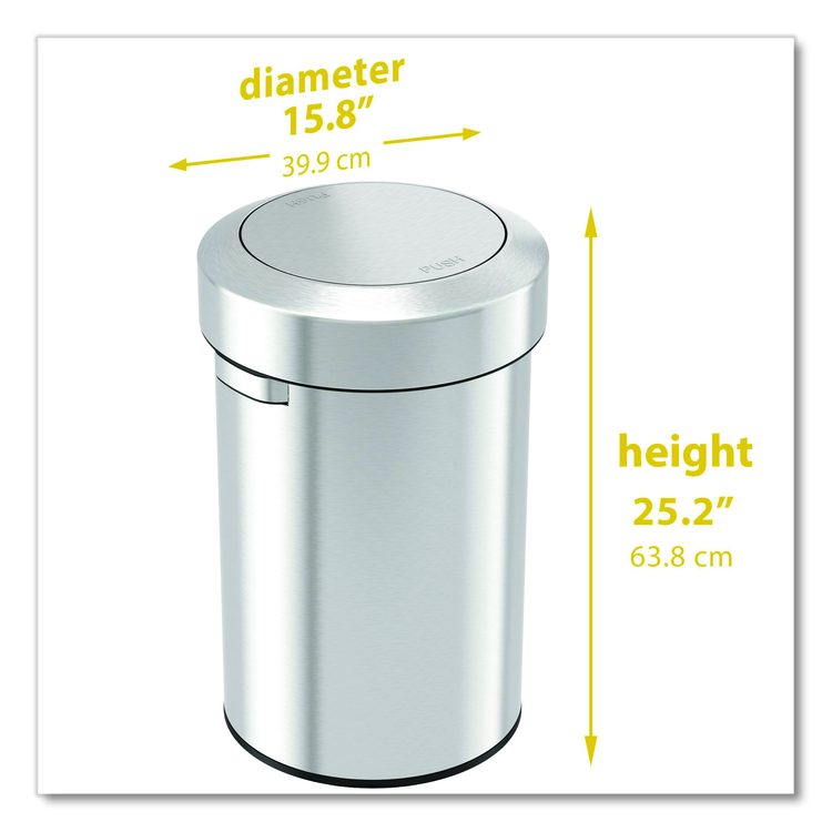 Swing Top Trash Can, 17 gal, Stainless Steel, Silver