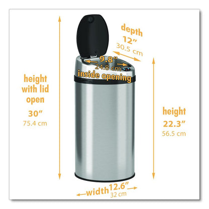 Sensor Trash Can, 8 gal, Plastic/Stainless Steel, Silver