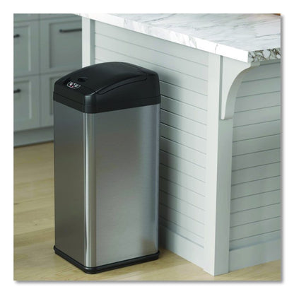 Sensor Trash Can, Rectangular, 13 gal, Plastic/Stainless Steel, Silver