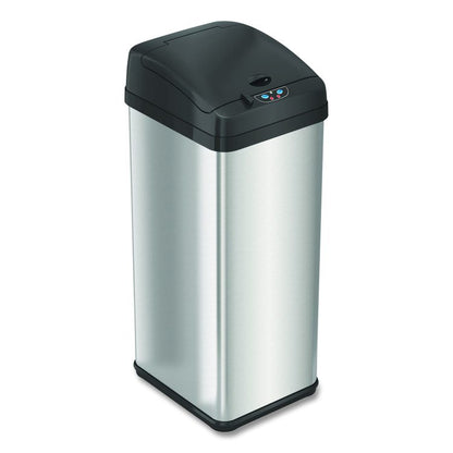 Sensor Trash Can, Rectangular, 13 gal, Plastic/Stainless Steel, Silver