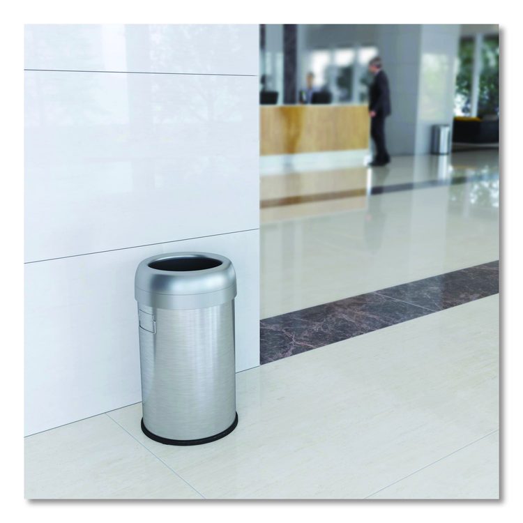 Open Top Trash Can, 13 gal, Plastic/Stainless Steel, Silver